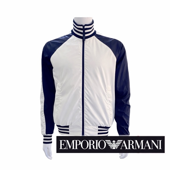 🖤 Emporio Armani Full Zip Track Bomber Jacket M ⚪️🖤 Monochrome Luxe Sport Style - Picture 1 of 7